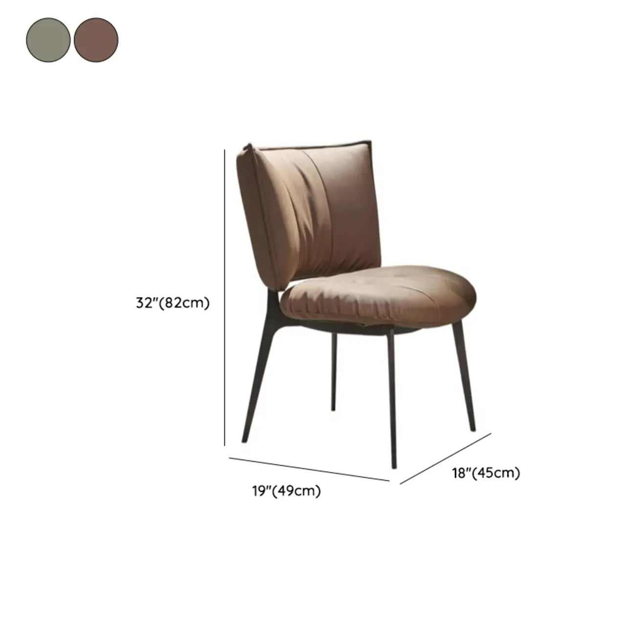 Chaise de salle à manger moderne en cuir à dossier bas avec pieds en métal