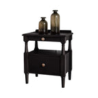 Table de chevet en bois noir à 2 tiroirs, style campagne française