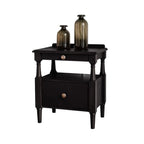 Table de chevet en bois noir à 2 tiroirs, style campagne française