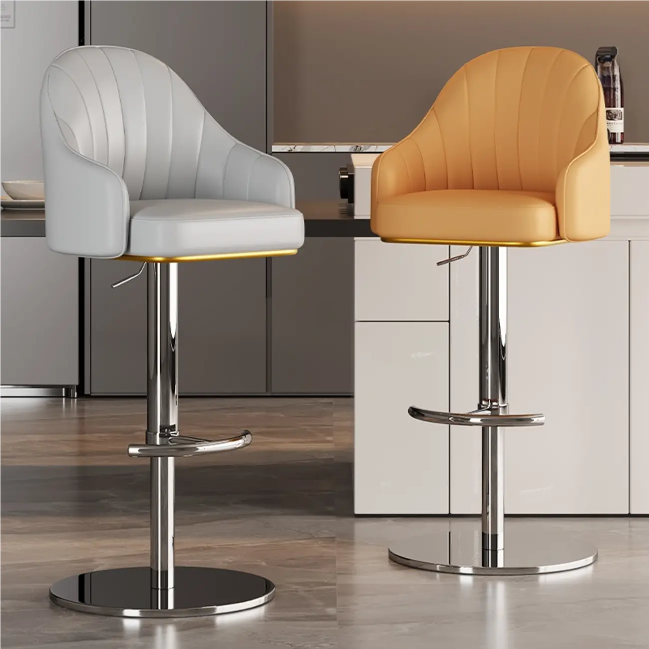 Tabouret de bar pivotant moderne en cuir, dossier bas réglable
