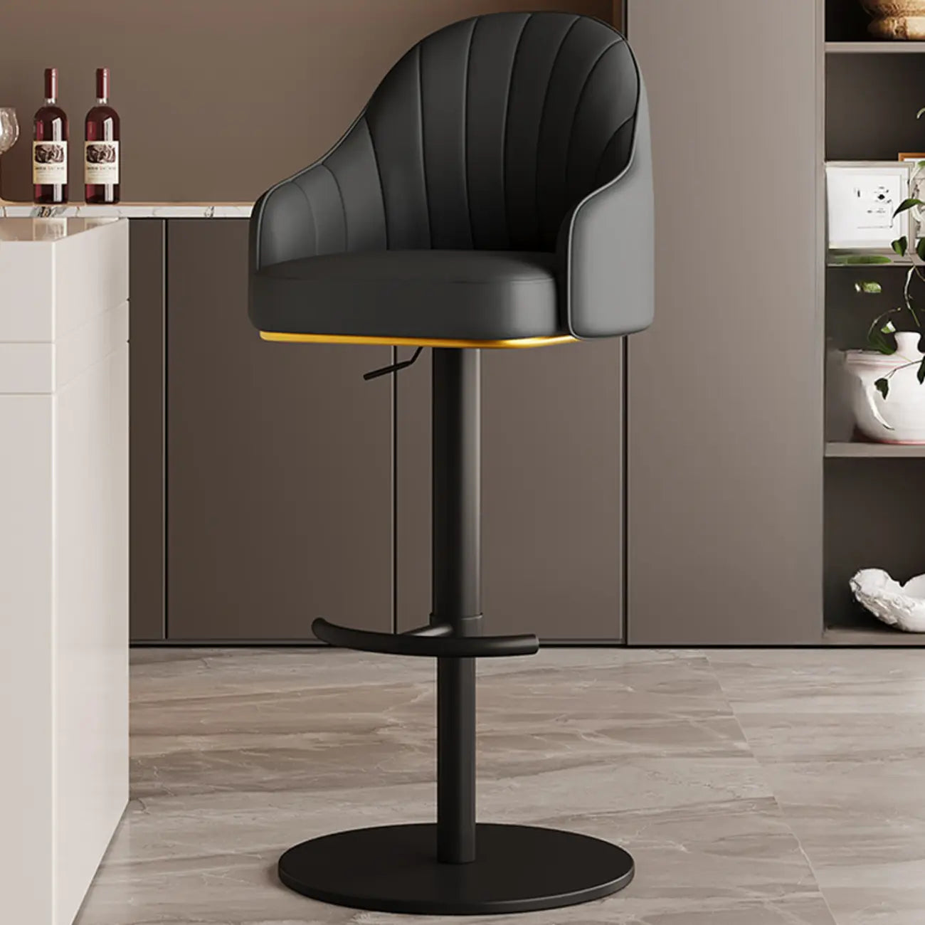 Tabouret de bar pivotant moderne en cuir, dossier bas réglable