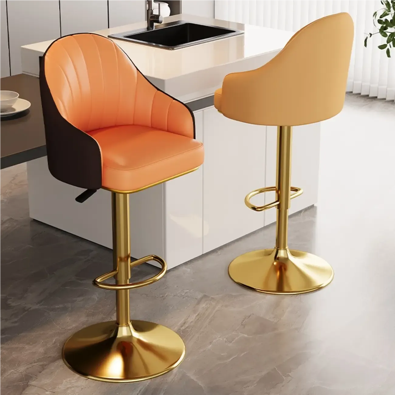 Tabouret de bar pivotant moderne en cuir, dossier bas réglable