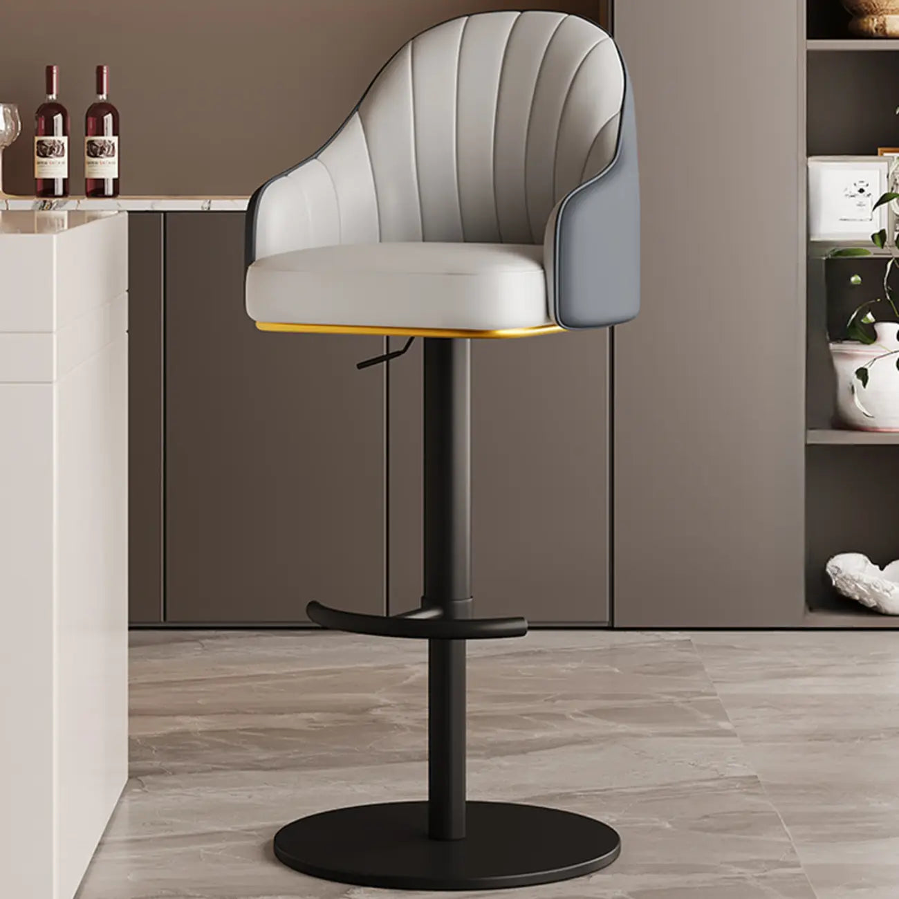 Tabouret de bar pivotant moderne en cuir, dossier bas réglable