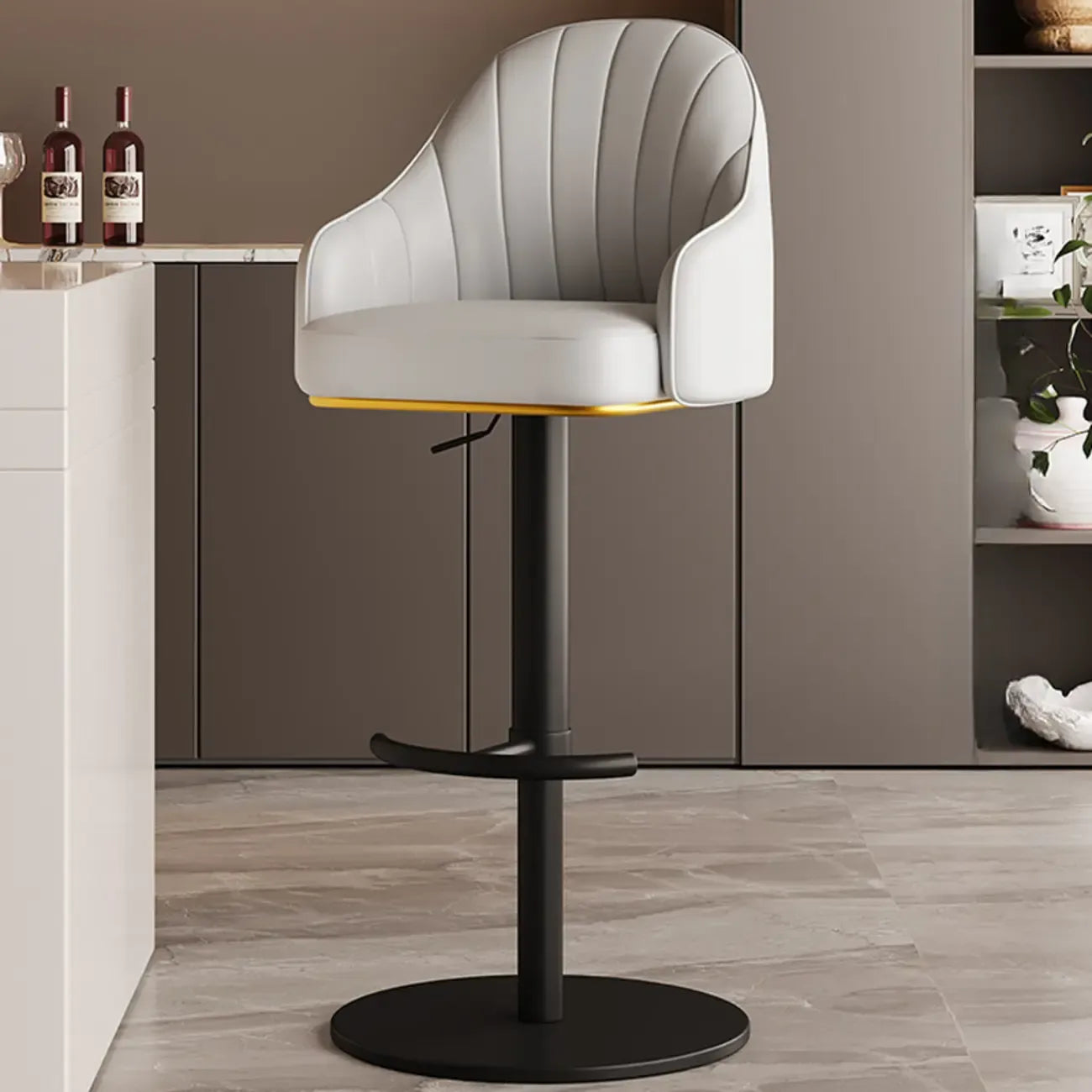 Tabouret de bar pivotant moderne en cuir, dossier bas réglable