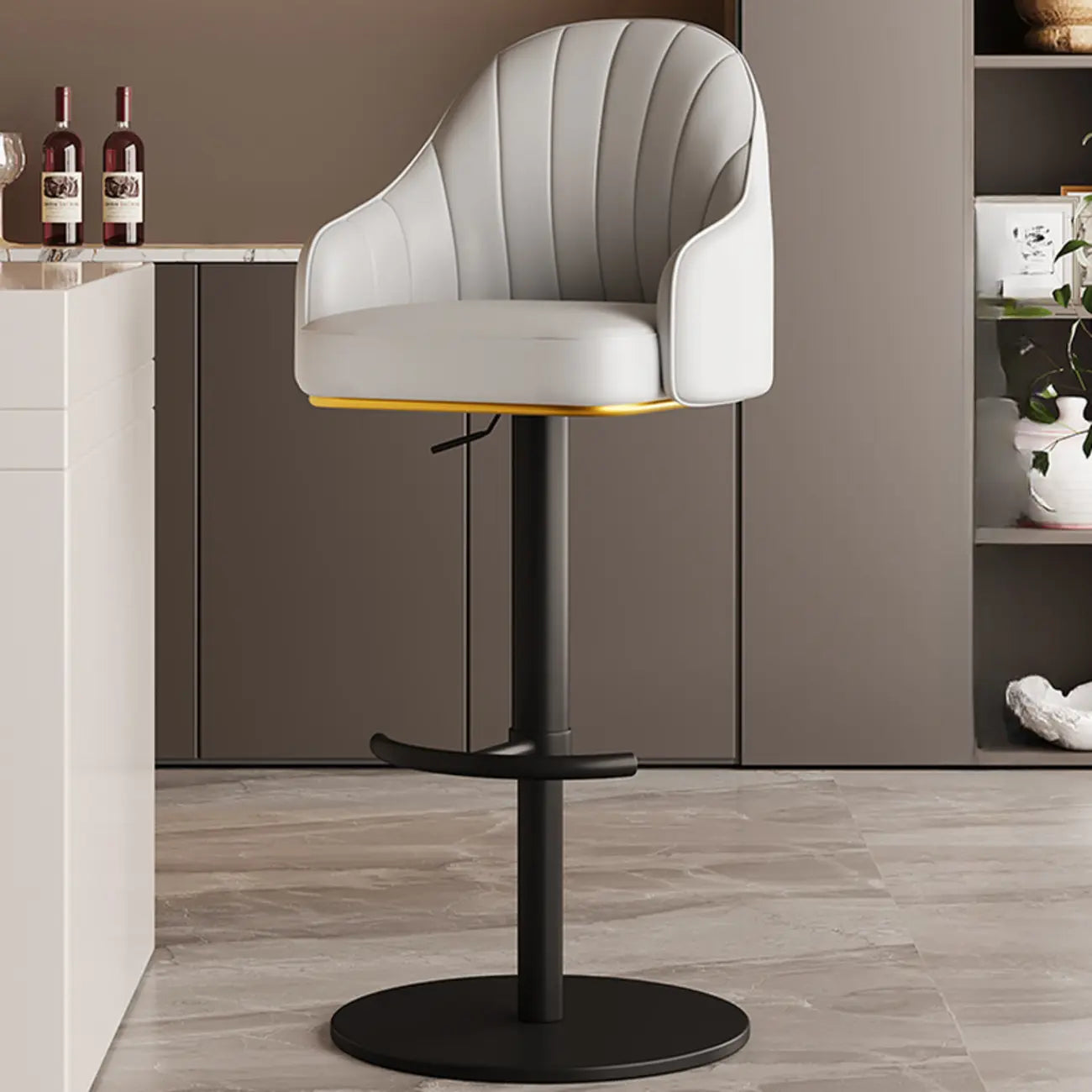 Tabouret de bar pivotant moderne en cuir, dossier bas réglable
