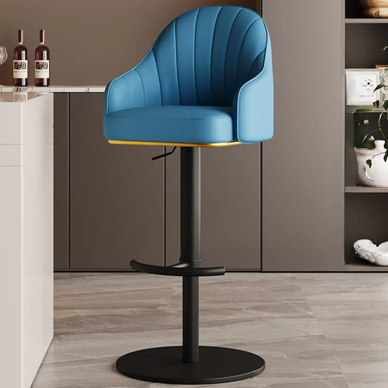 Tabouret de bar pivotant moderne en cuir, dossier bas réglable