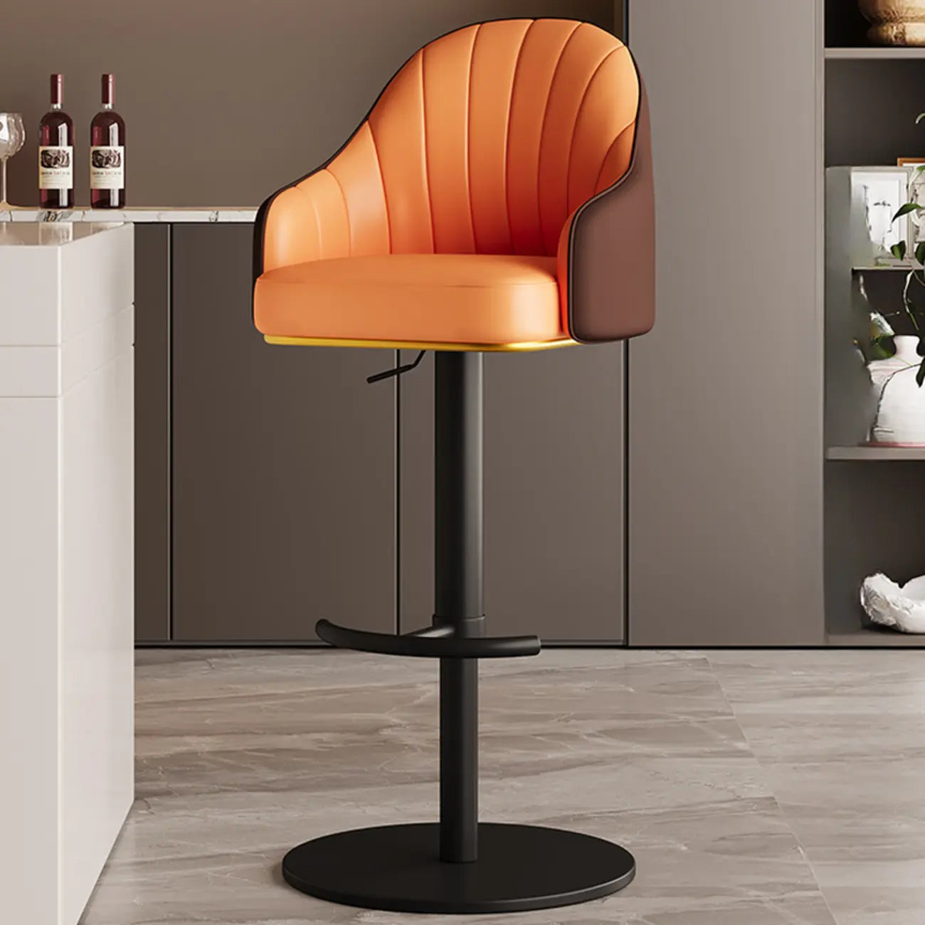 Tabouret de bar pivotant moderne en cuir, dossier bas réglable