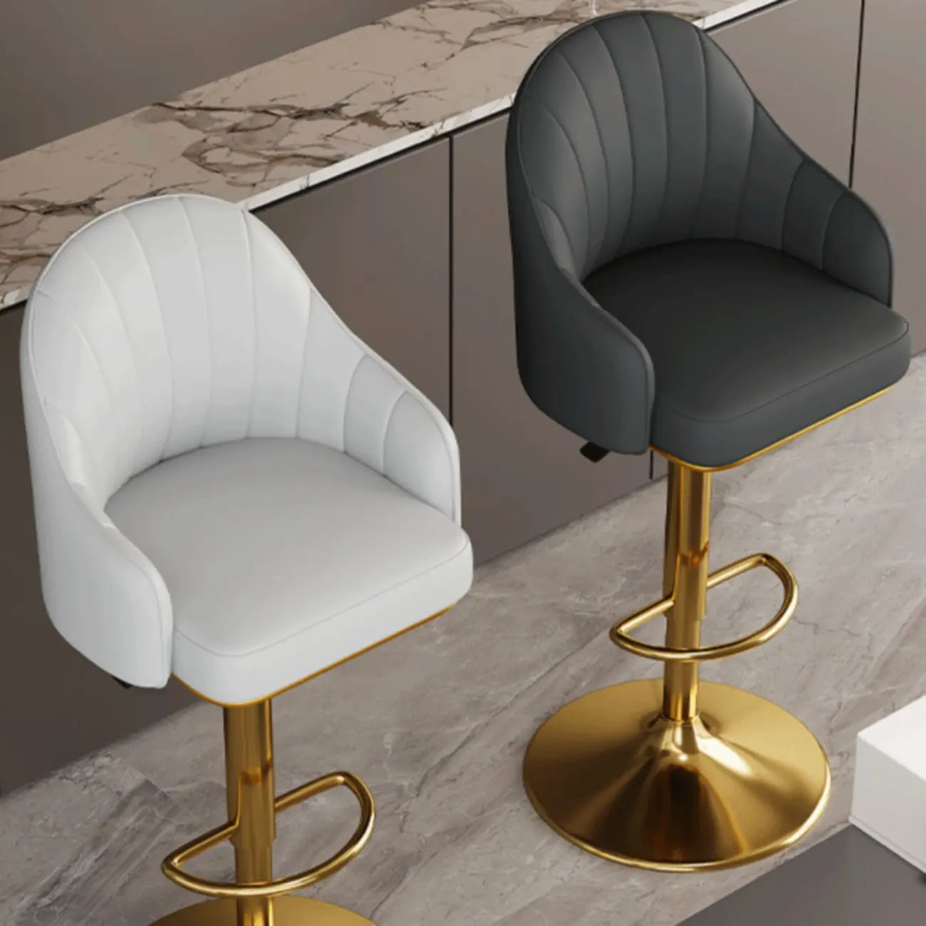 Tabouret de bar pivotant moderne en cuir, dossier bas réglable