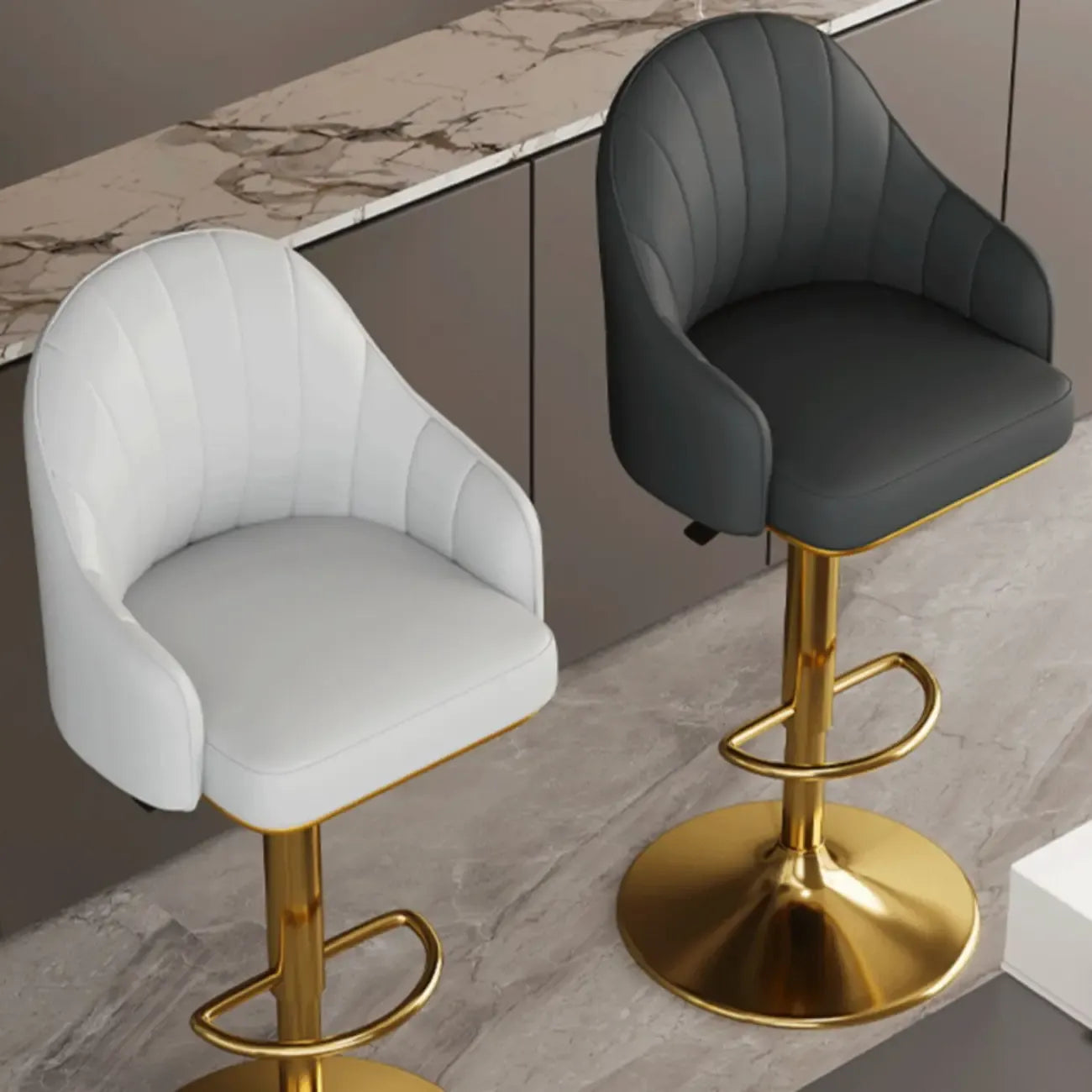 Tabouret de bar pivotant moderne en cuir, dossier bas réglable