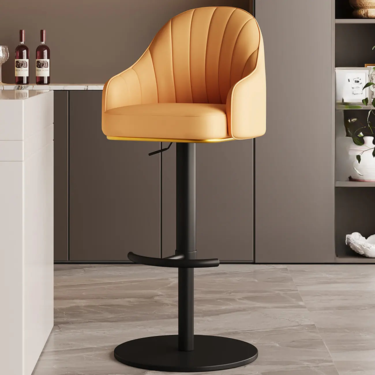 Tabouret de bar pivotant moderne en cuir, dossier bas réglable