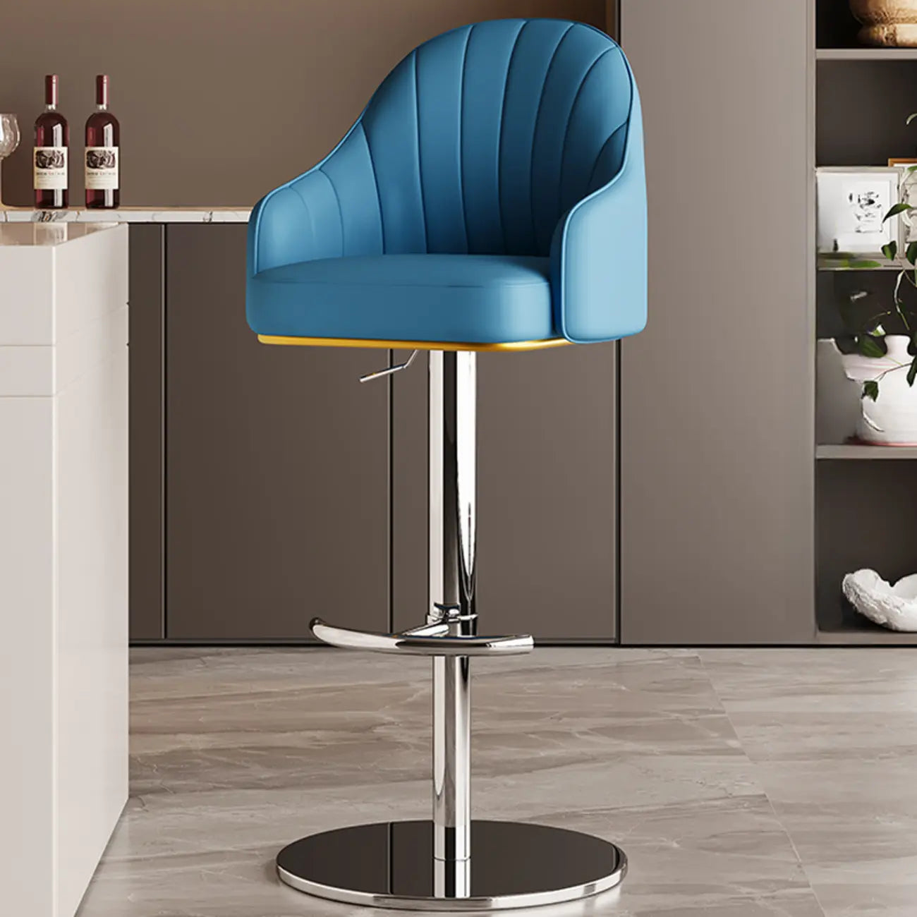 Tabouret de bar pivotant moderne en cuir, dossier bas réglable
