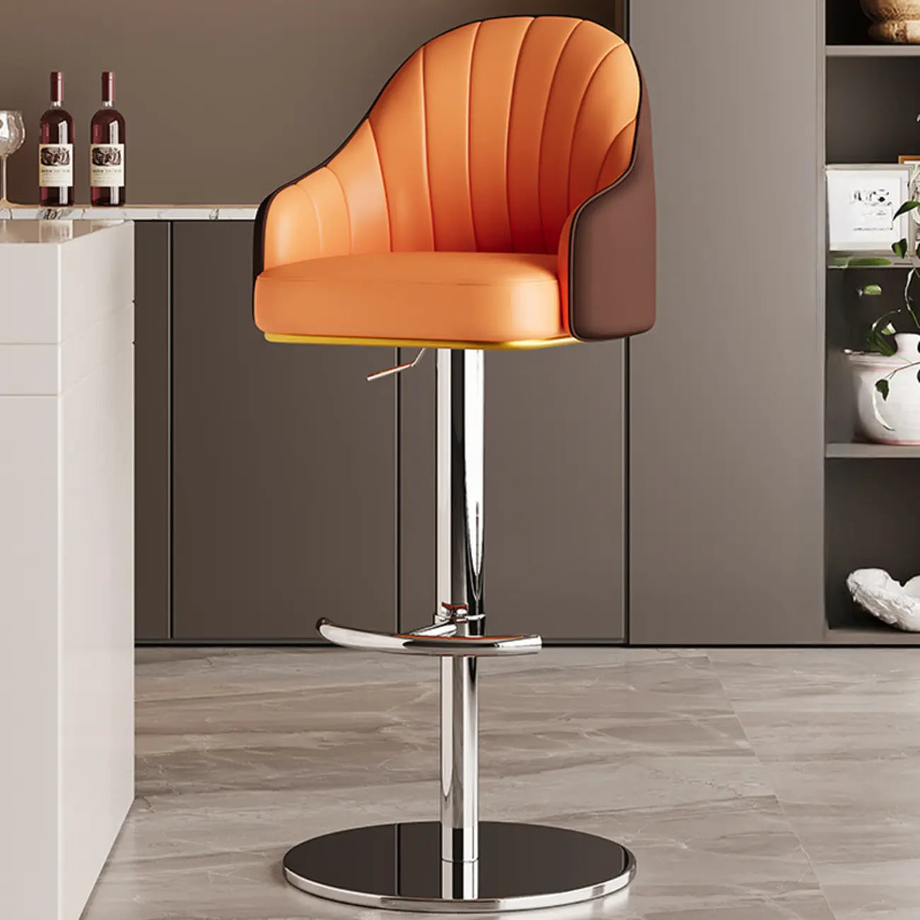 Tabouret de bar pivotant moderne en cuir, dossier bas réglable