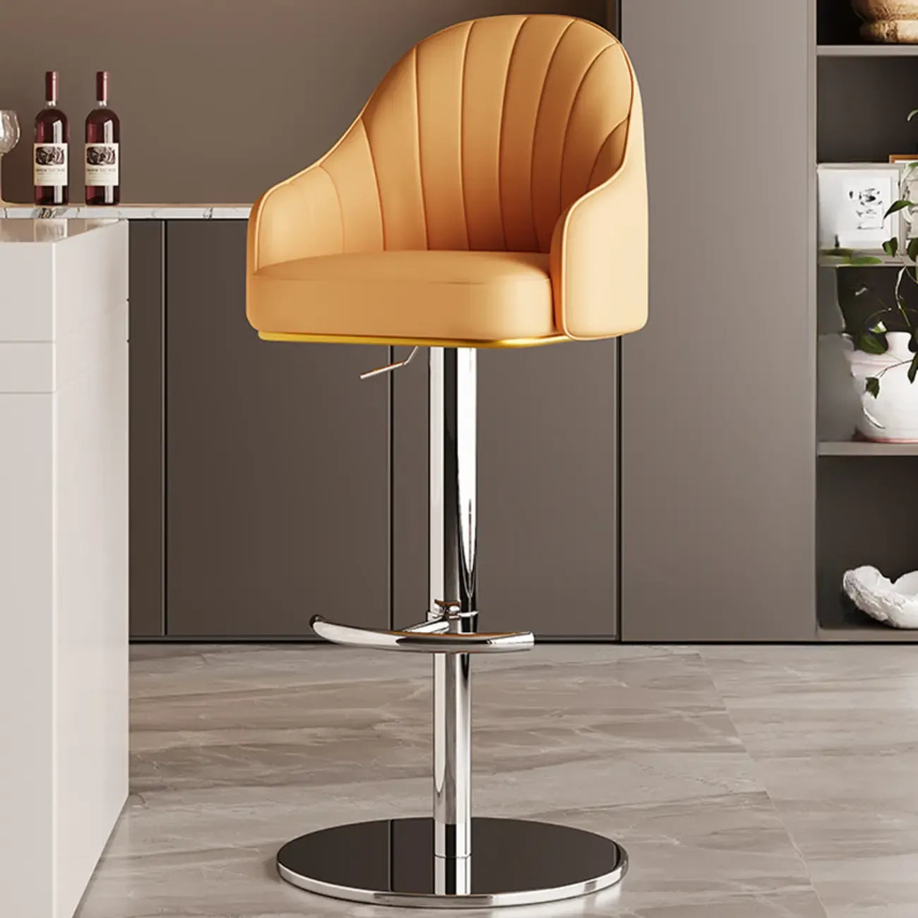 Tabouret de bar pivotant moderne en cuir, dossier bas réglable
