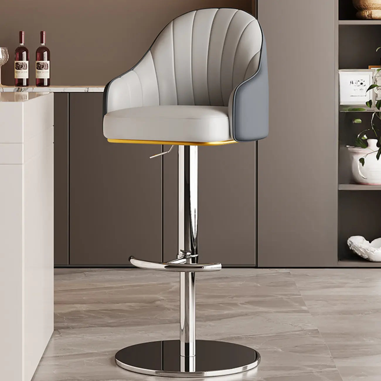 Tabouret de bar pivotant moderne en cuir, dossier bas réglable