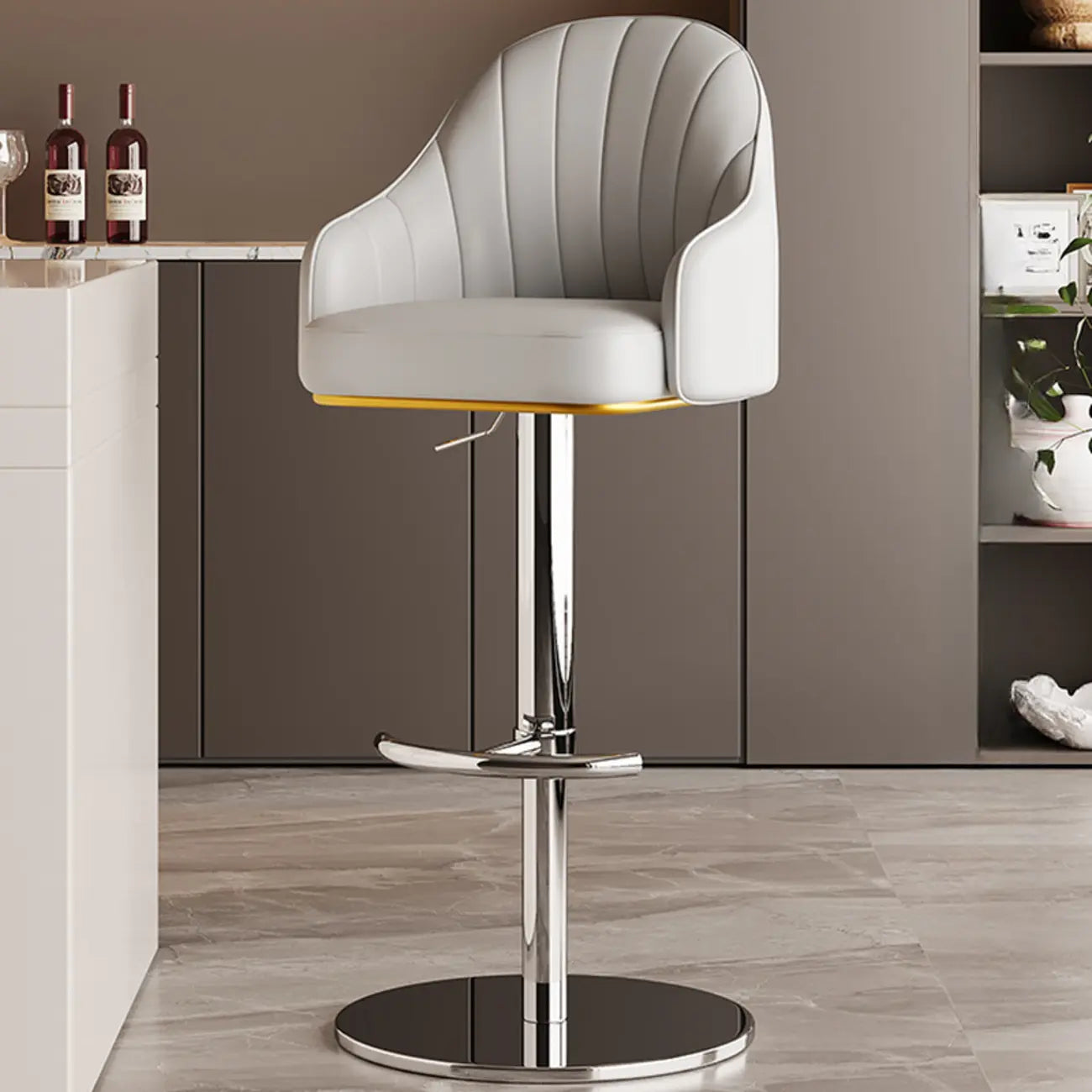 Tabouret de bar pivotant moderne en cuir, dossier bas réglable