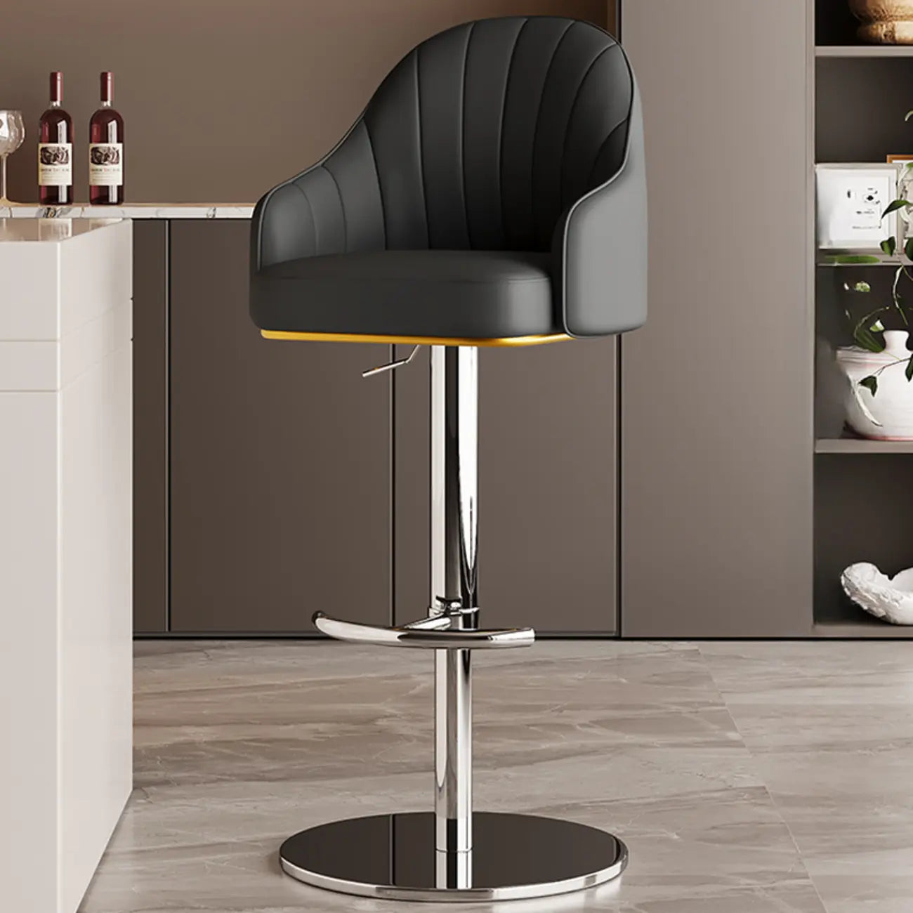 Tabouret de bar pivotant moderne en cuir, dossier bas réglable