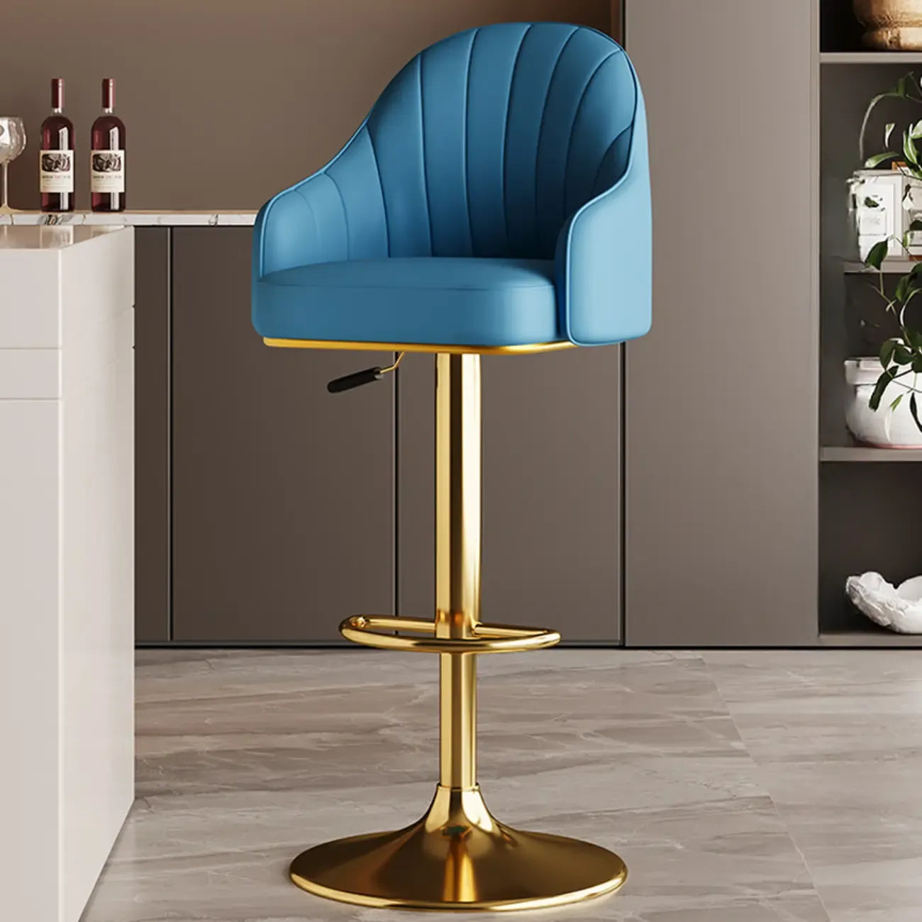 Tabouret de bar pivotant moderne en cuir, dossier bas réglable