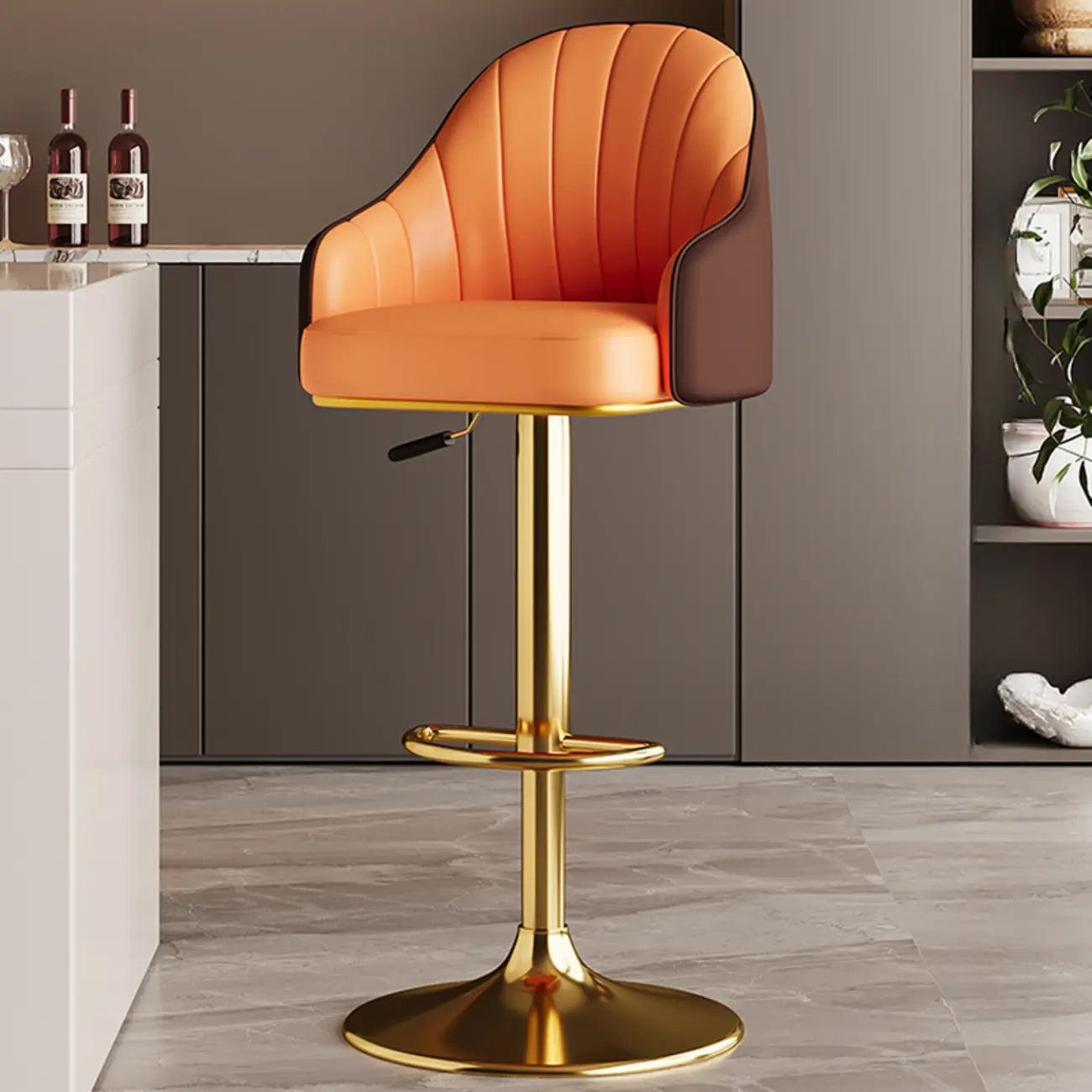 Tabouret de bar pivotant moderne en cuir, dossier bas réglable