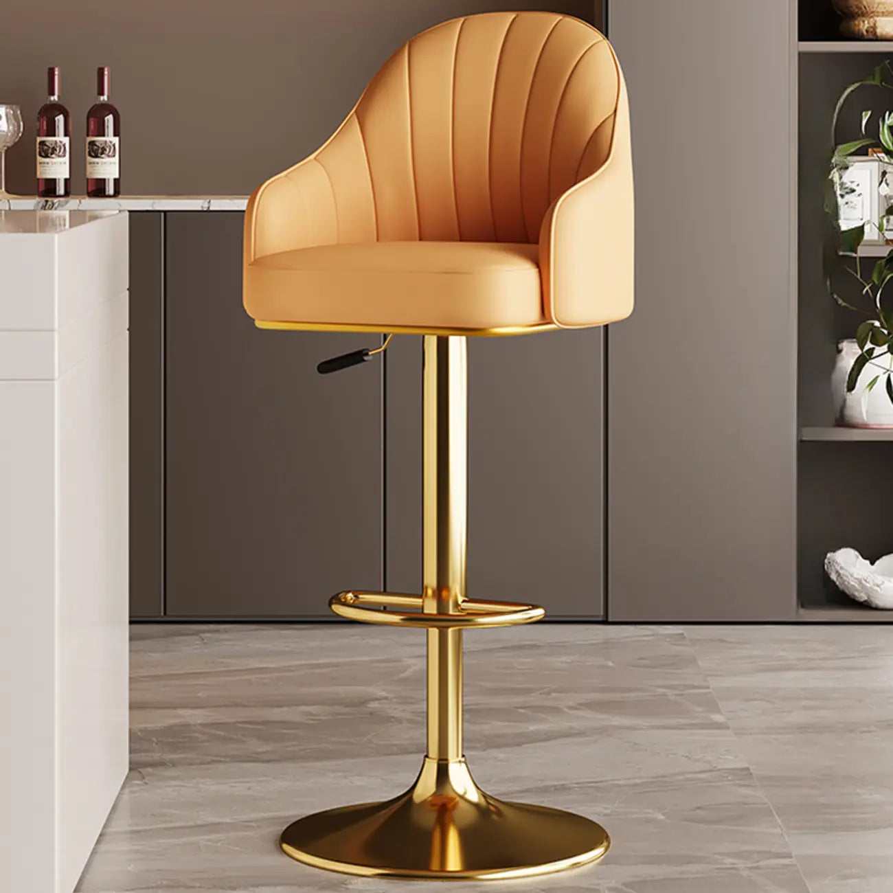 Tabouret de bar pivotant moderne en cuir, dossier bas réglable