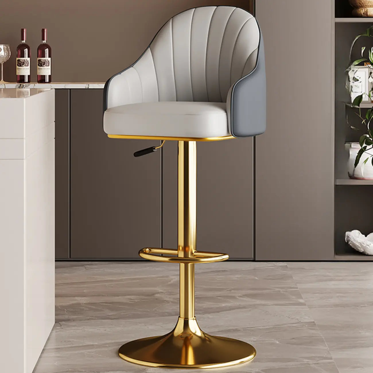 Tabouret de bar pivotant moderne en cuir, dossier bas réglable
