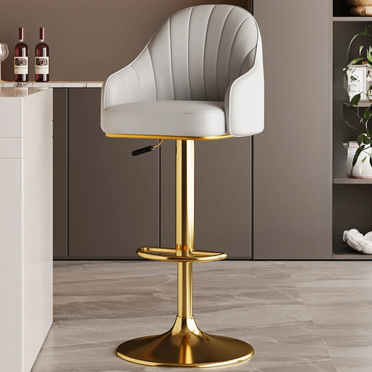 Tabouret de bar pivotant moderne en cuir, dossier bas réglable