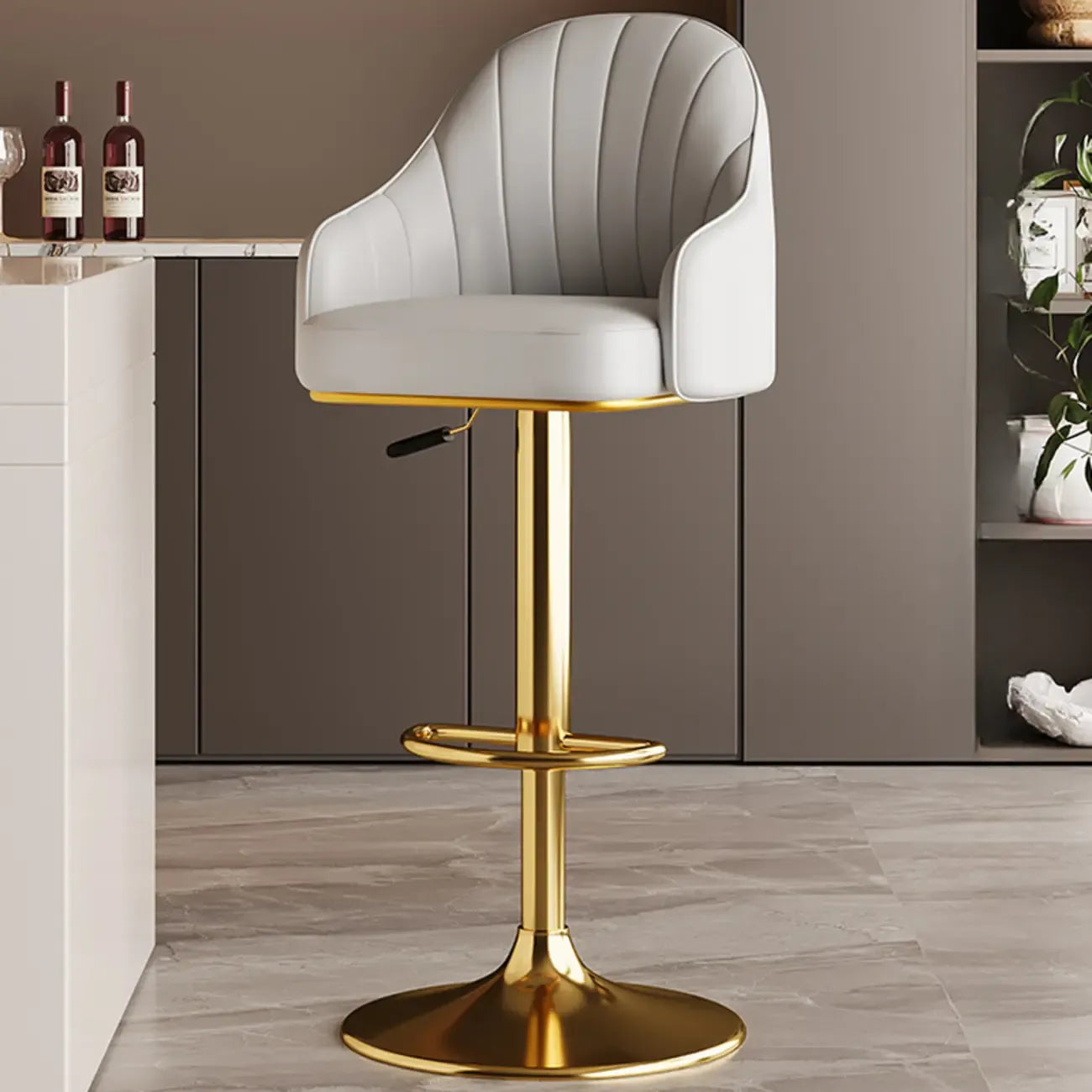Tabouret de bar pivotant moderne en cuir, dossier bas réglable