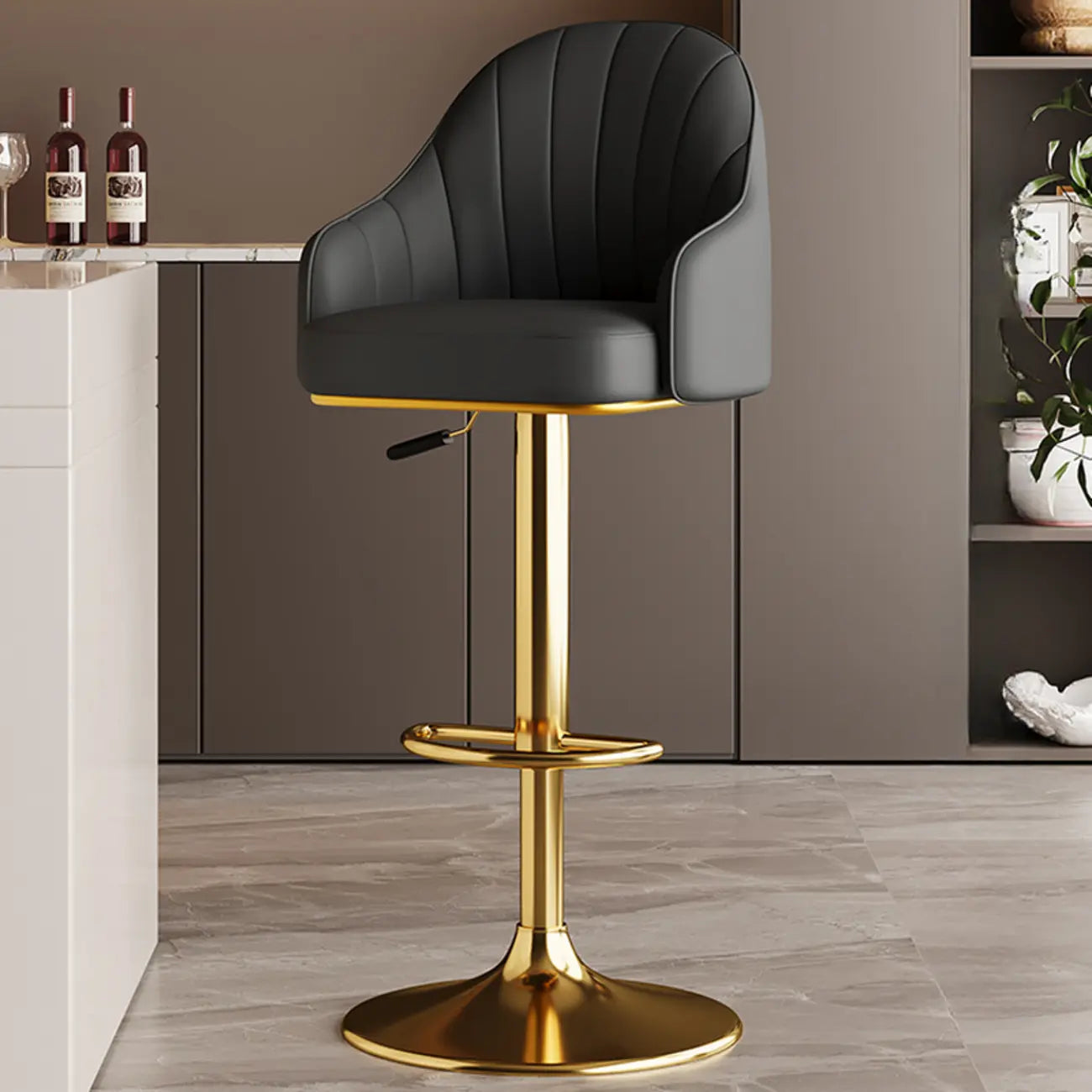 Tabouret de bar pivotant moderne en cuir, dossier bas réglable