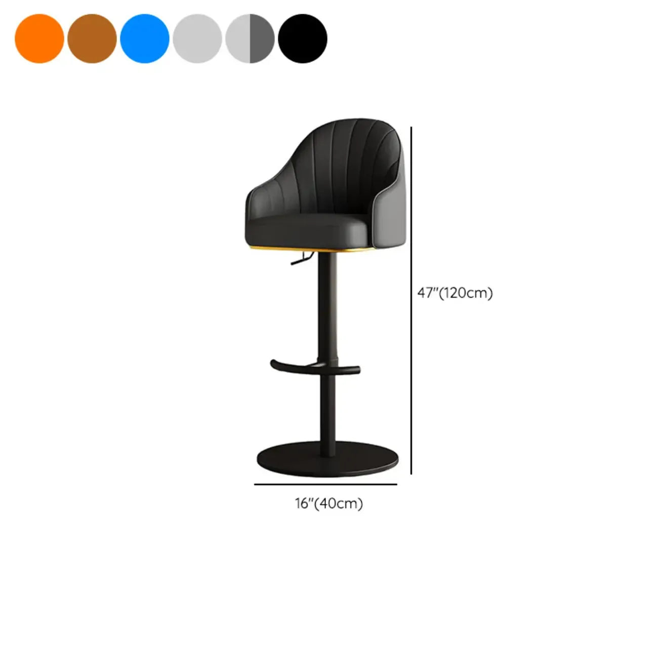 Tabouret de bar pivotant moderne en cuir, dossier bas réglable