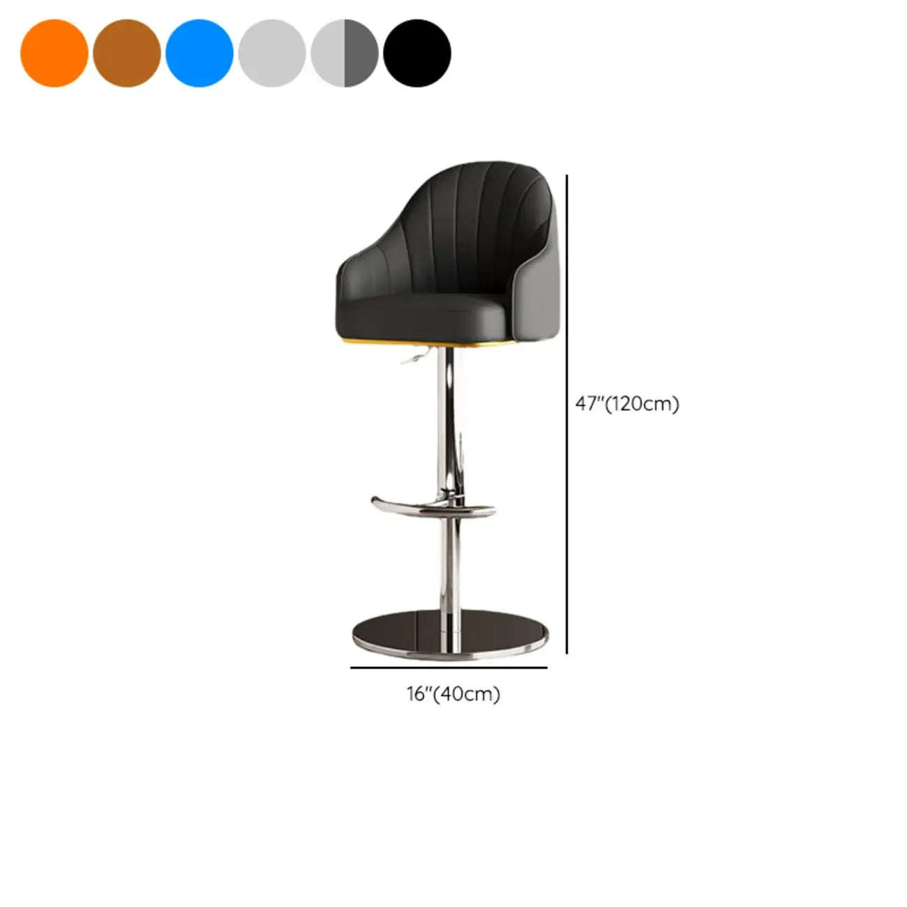 Tabouret de bar pivotant moderne en cuir, dossier bas réglable