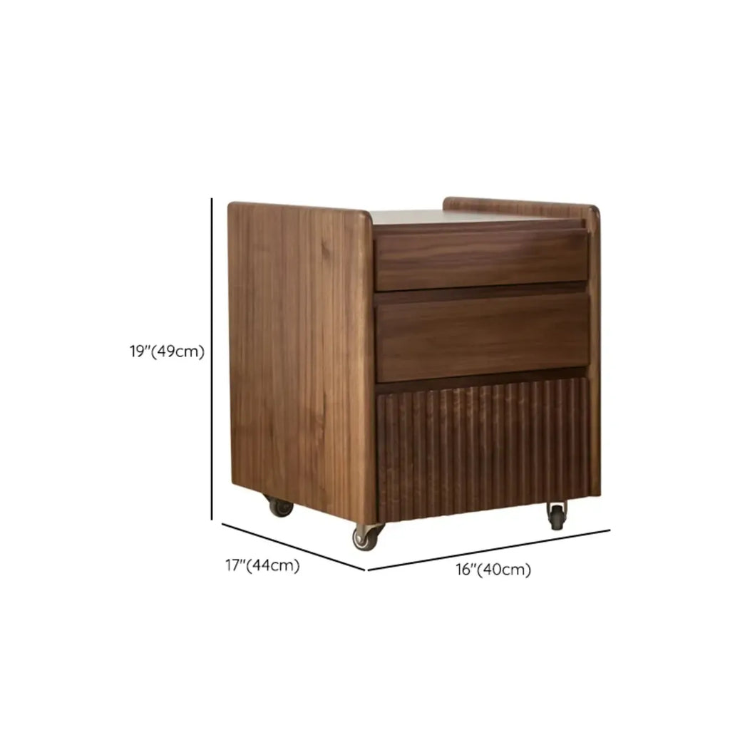 Table de chevet moderne à 3 tiroirs en bois massif marron
