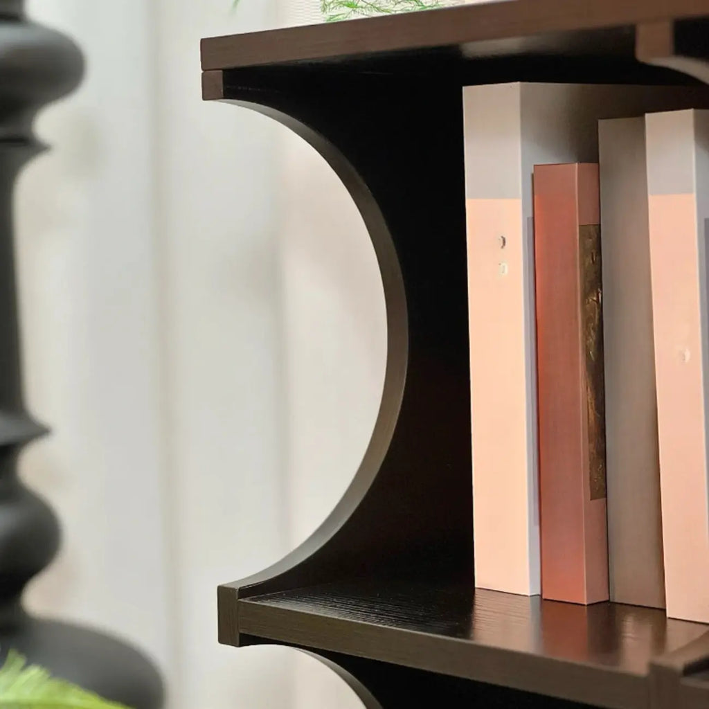 Bibliothèque modulaire moderne en bois noir à 2 niveaux en forme de cube