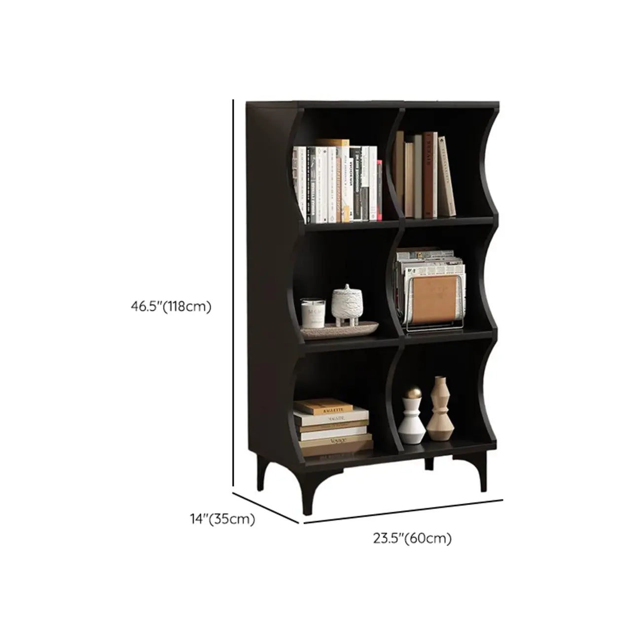 Bibliothèque modulaire moderne en bois noir à 2 niveaux en forme de cube