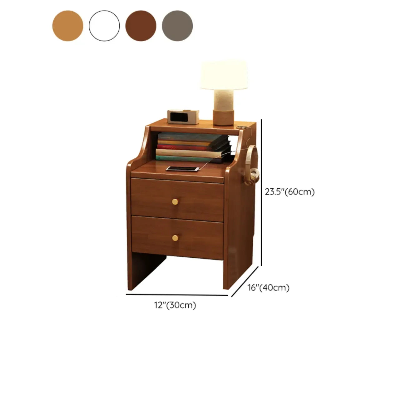 Table de chevet classique en bois de qualité supérieure avec 2 tiroirs
