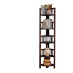 Bibliothèque d'angle ouverte en bois brun étroit, autoportante