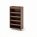 Bibliothèque verticale mobile à 5 étagères en bois brun noyer