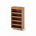 Bibliothèque verticale mobile à 5 étagères en bois brun noyer