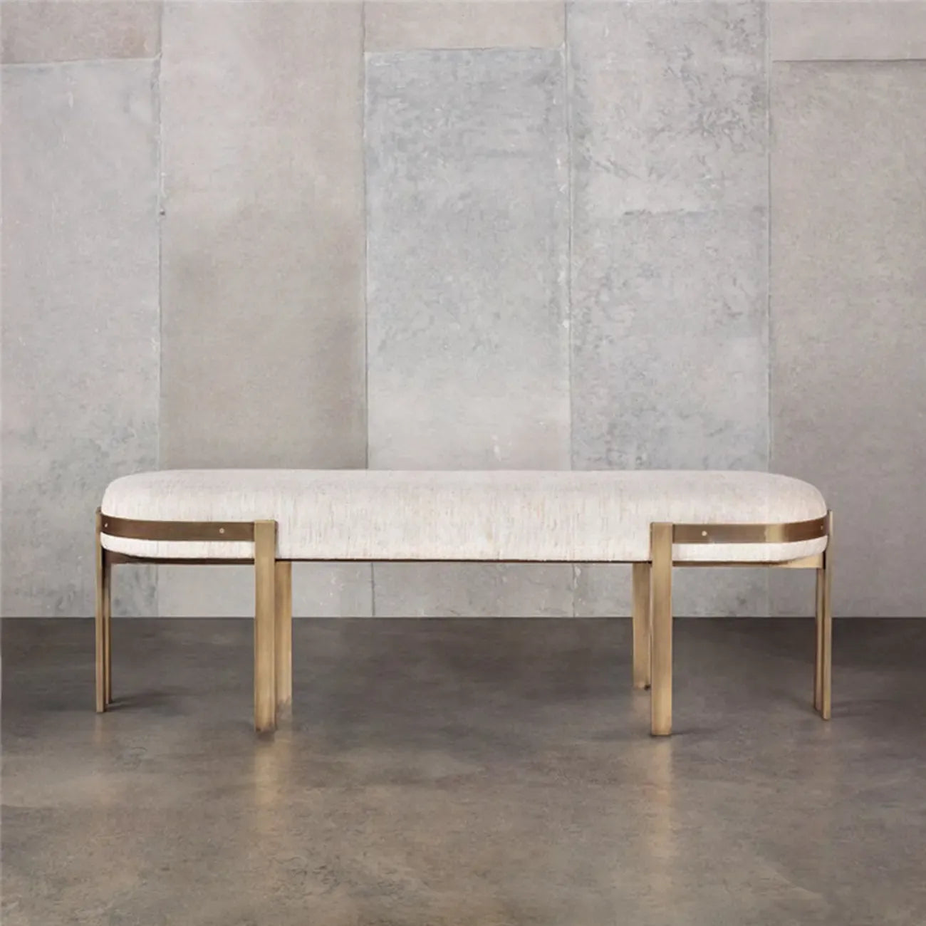 Banc d'entrée ovale en métal beige confortable