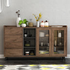 Credenza in legno tortora a 4 cassetti con ante in vetro