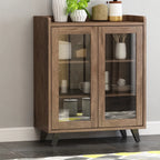 Credenza in legno tortora a 4 cassetti con ante in vetro