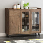 Credenza in legno tortora a 4 cassetti con ante in vetro