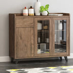 Credenza in legno tortora a 4 cassetti con ante in vetro