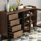 Credenza in legno tortora a 4 cassetti con ante in vetro