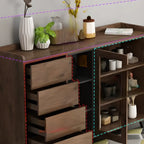 Credenza in legno tortora a 4 cassetti con ante in vetro