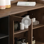 Credenza in legno tortora a 4 cassetti con ante in vetro