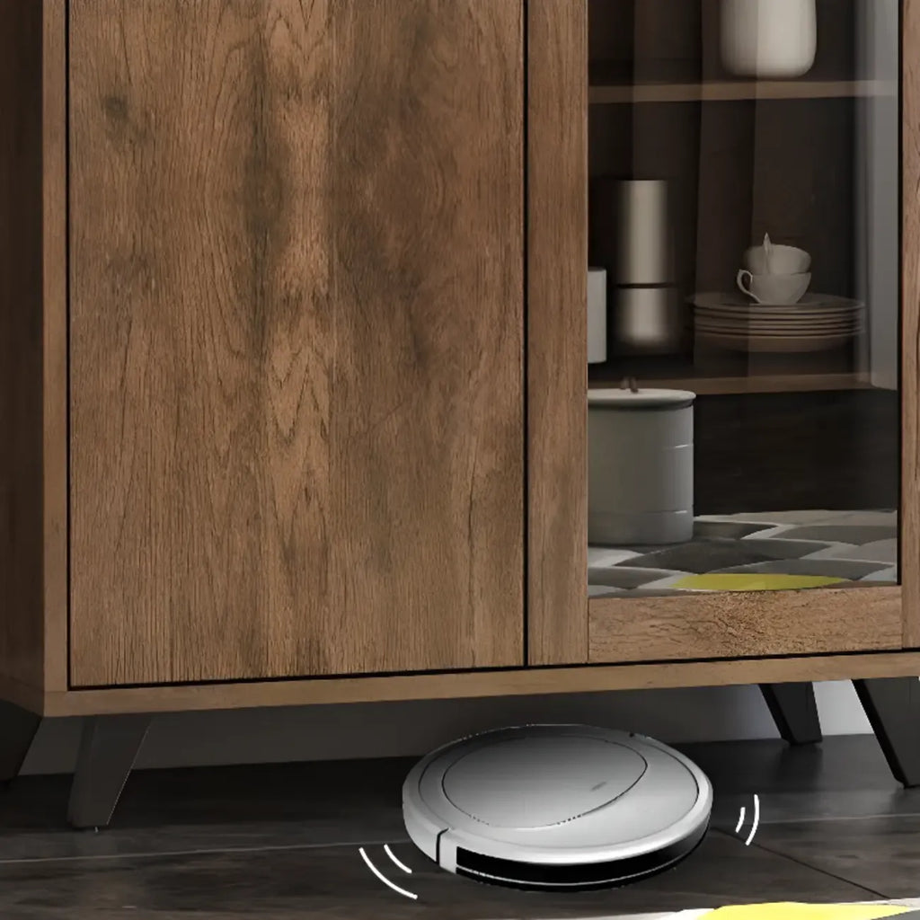 Credenza in legno tortora a 4 cassetti con ante in vetro