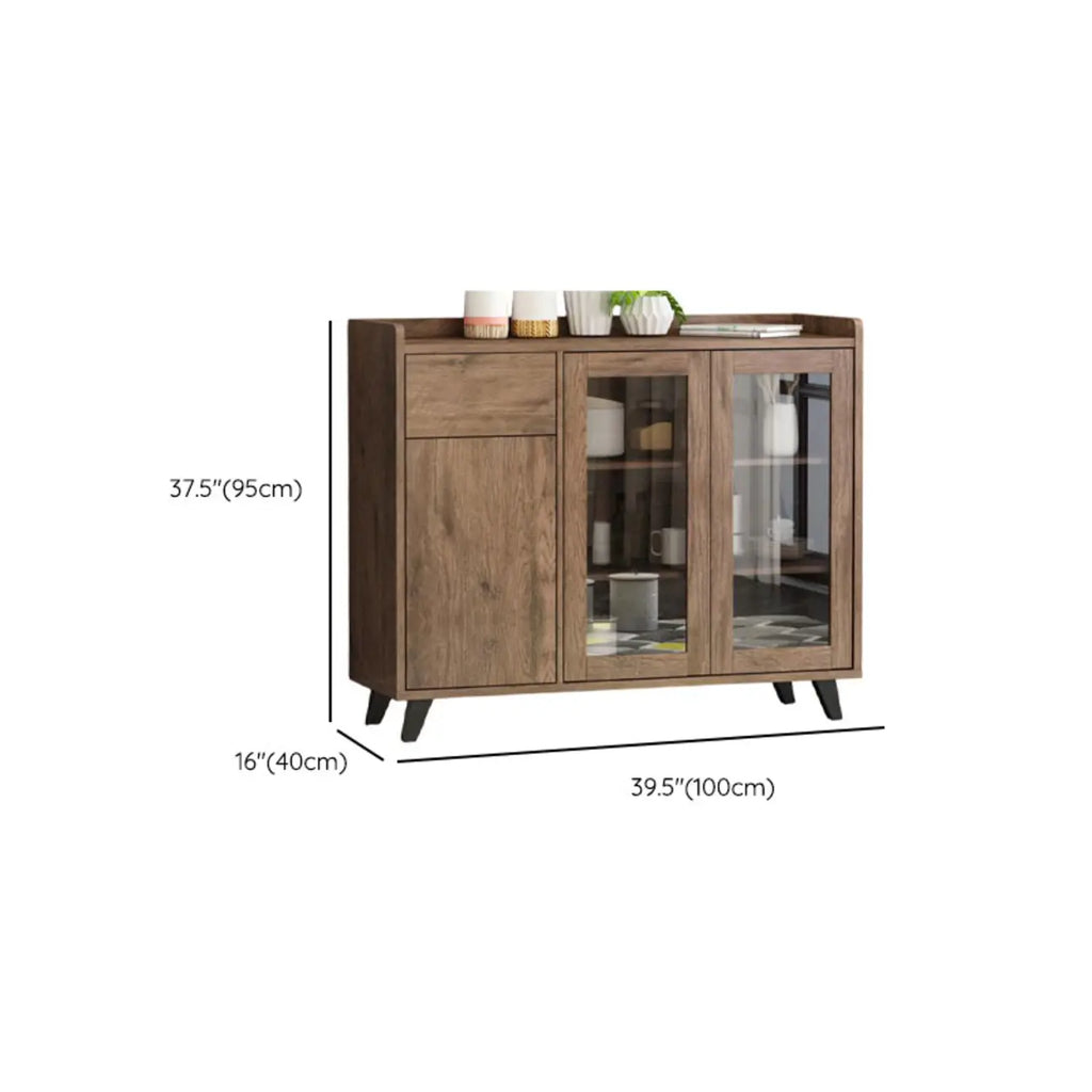 Credenza in legno tortora a 4 cassetti con ante in vetro