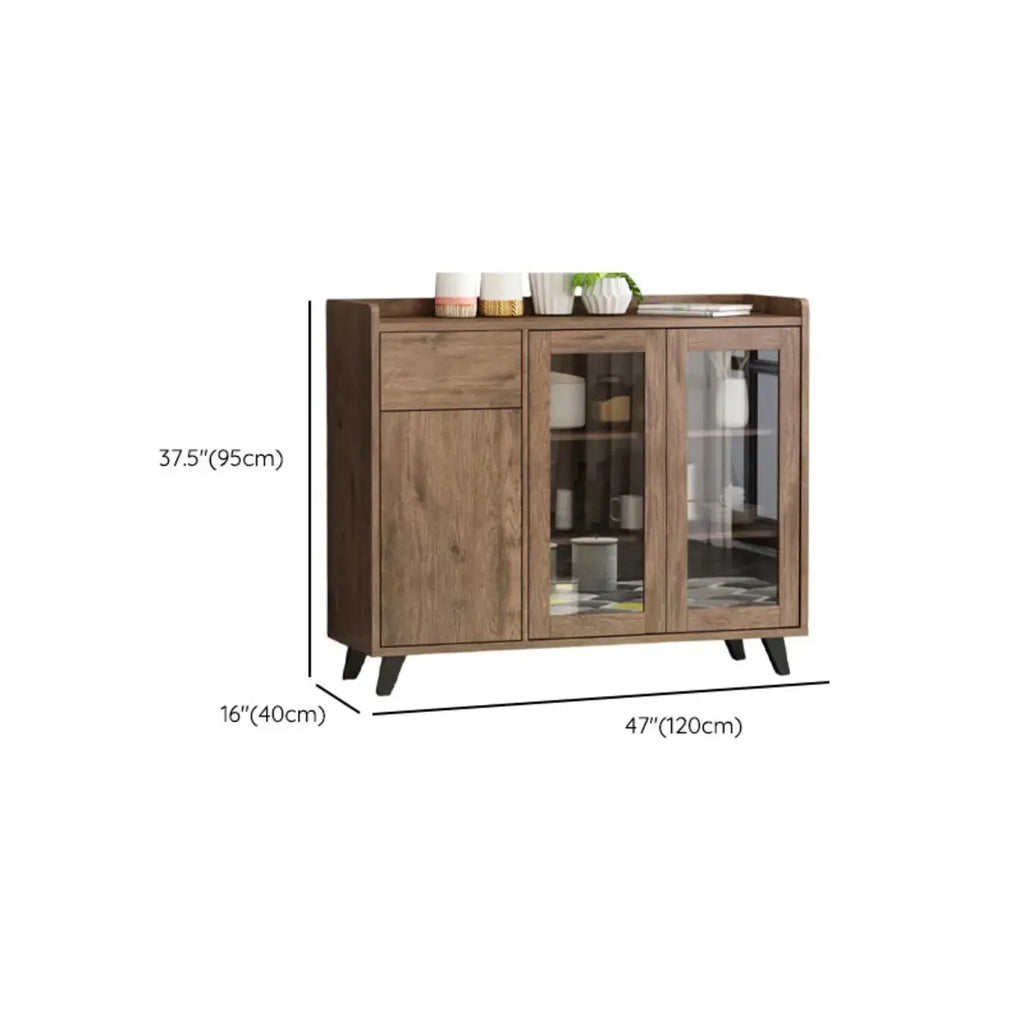 Credenza in legno tortora a 4 cassetti con ante in vetro