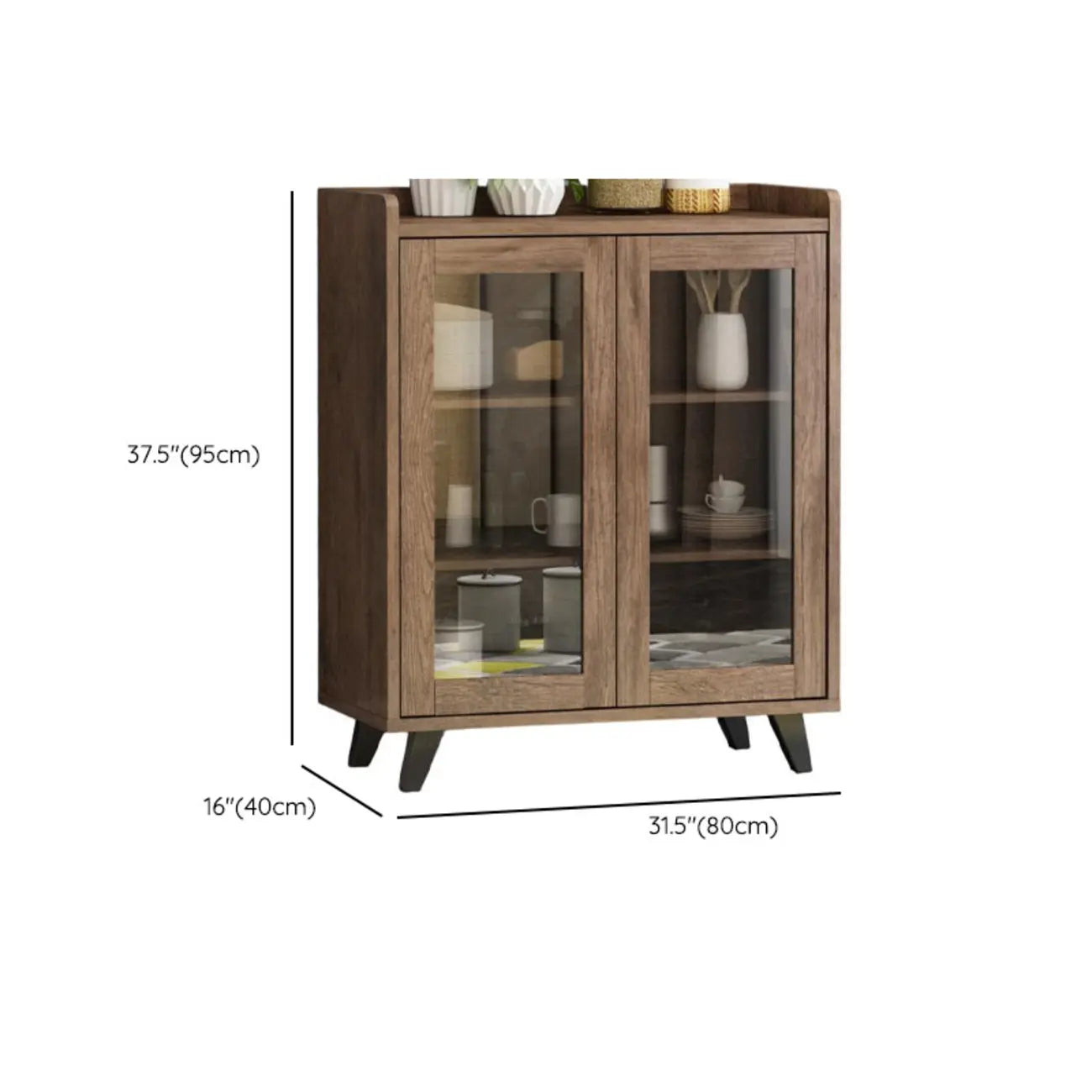Credenza in legno tortora a 4 cassetti con ante in vetro
