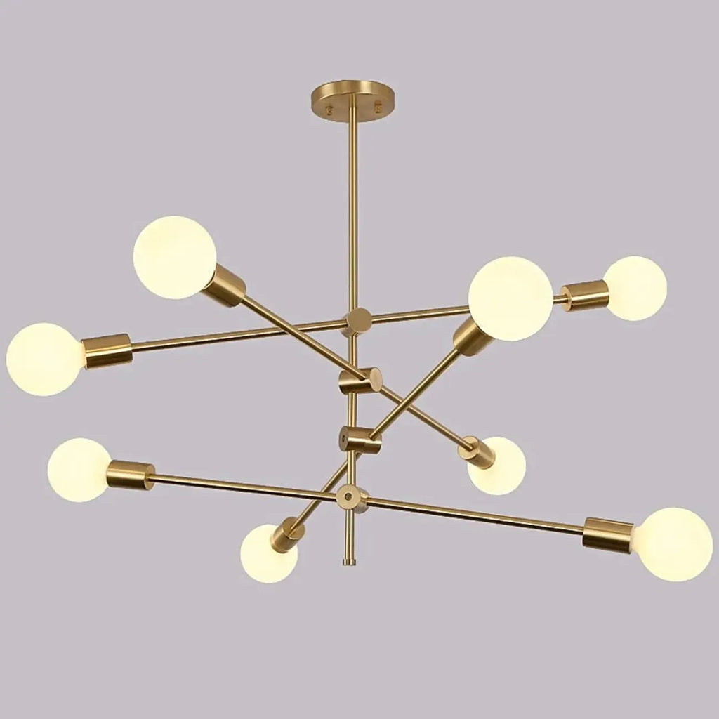 Lustre Sputnik moderne en métal doré à 6 lumières