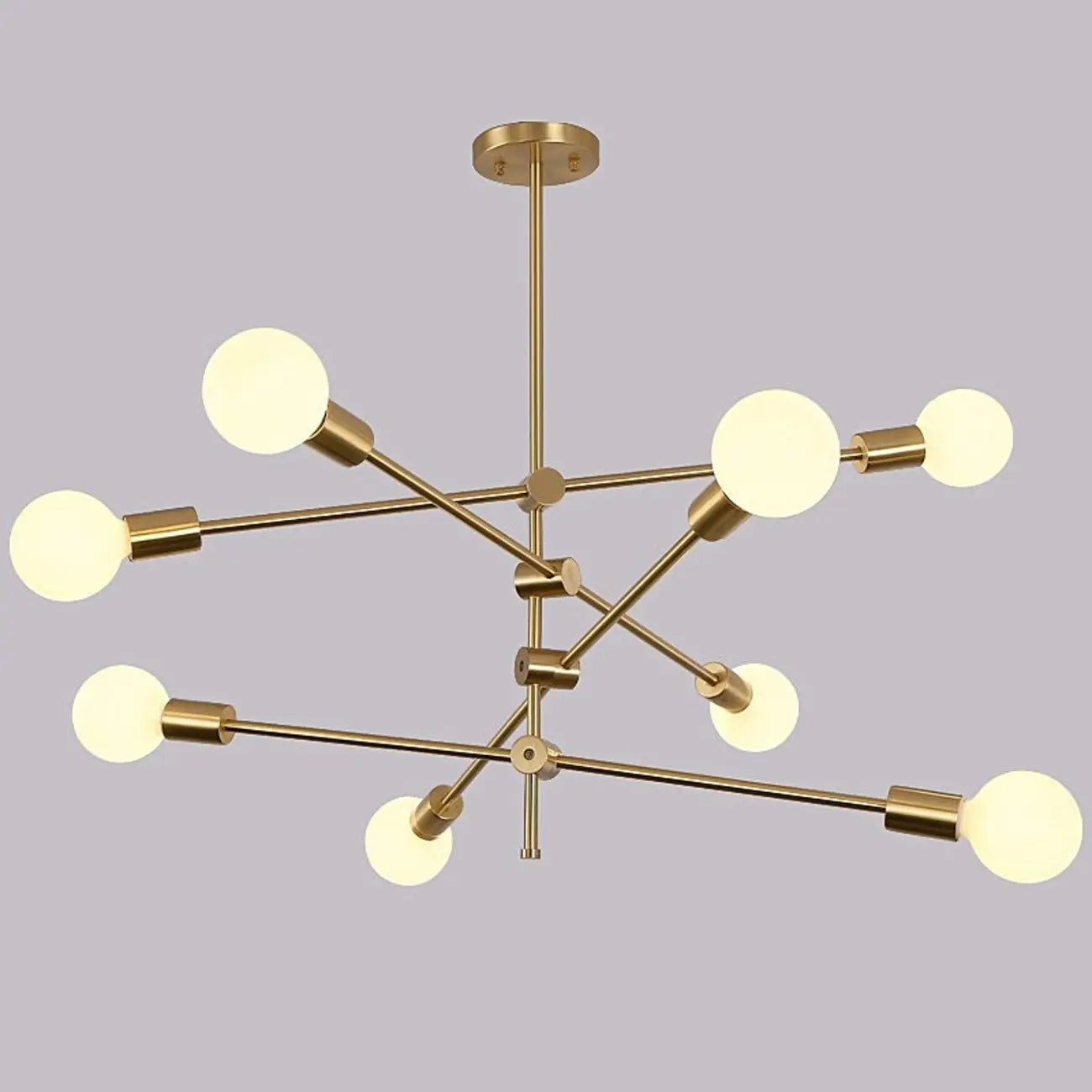 Lustre Sputnik moderne en métal doré à 6 lumières